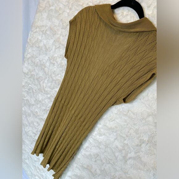 Free People Women's Open Knit Collared Dress Size Small Mustard Color Coquette - Picture 10 of 13